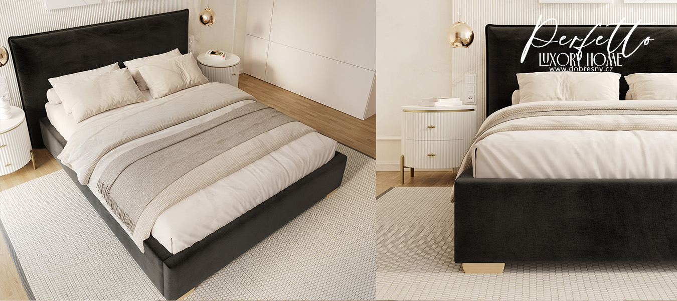 Čalouněná postel PERFETTO 160x200 s kovovým zdvižným roštem ČERNÁ PARIS