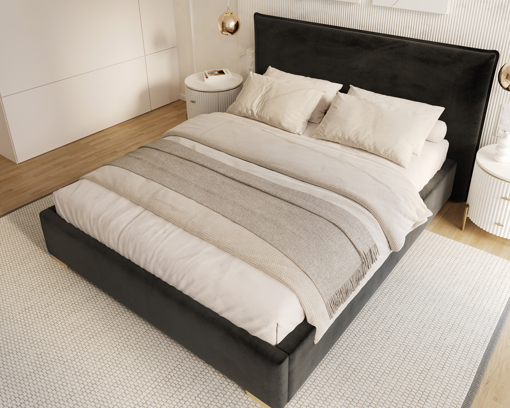 Čalouněná postel PERFETTO 160x200 s kovovým zdvižným roštem ČERNÁ PARIS