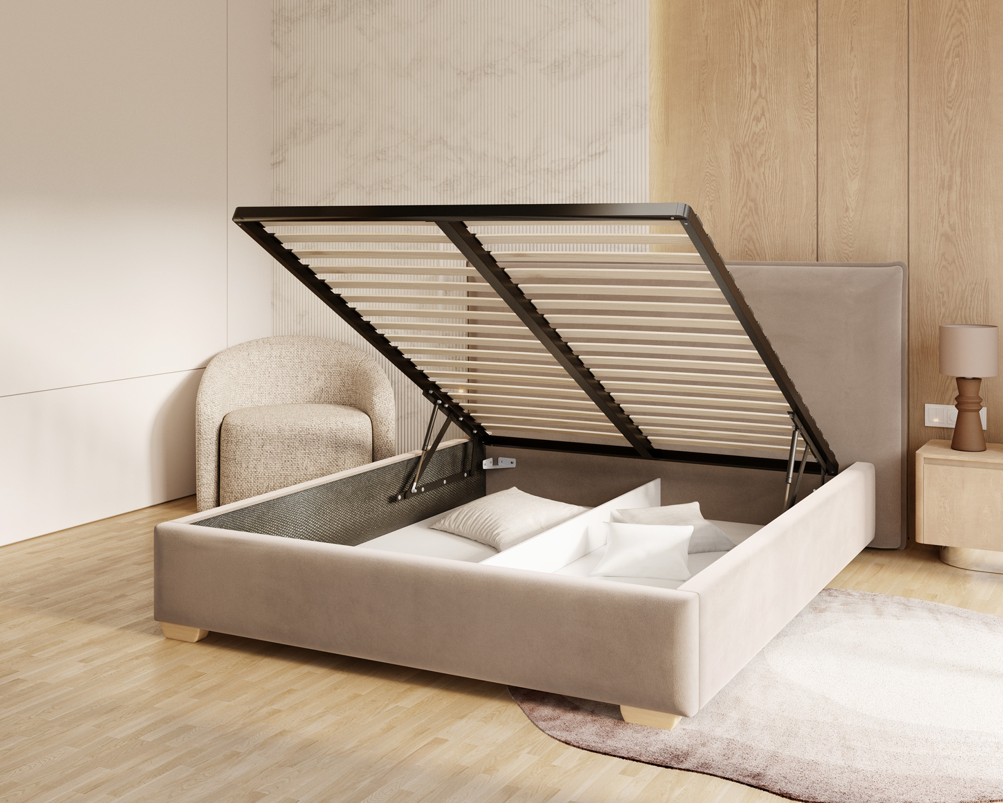 Čalouněná postel PERFETTO 140x200 s kovovým zdvižným roštem HNĚDÁ PARIS