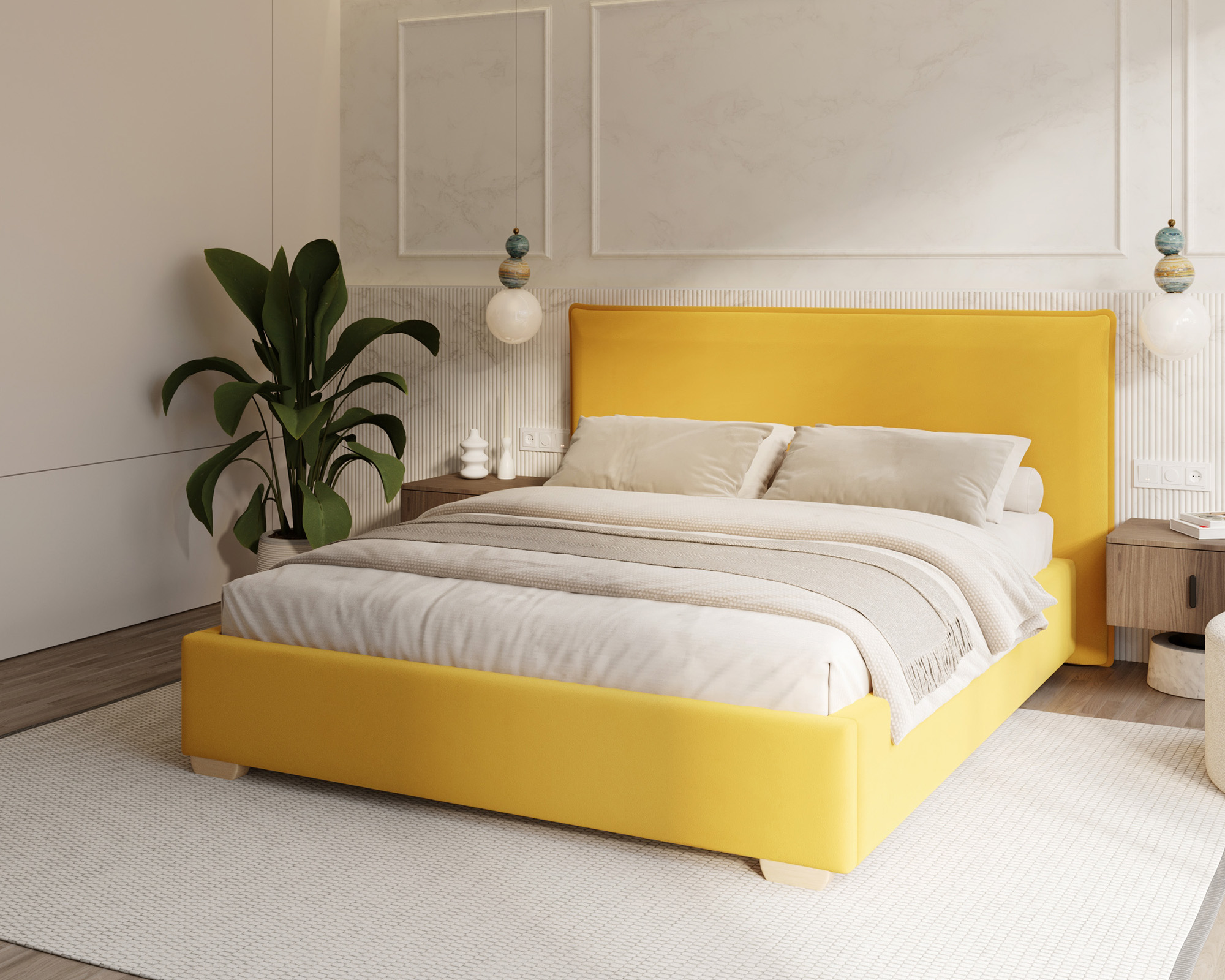 Čalouněná postel PERFETTO 140x200 s kovovým zdvižným roštem ŽLUTÁ PARIS