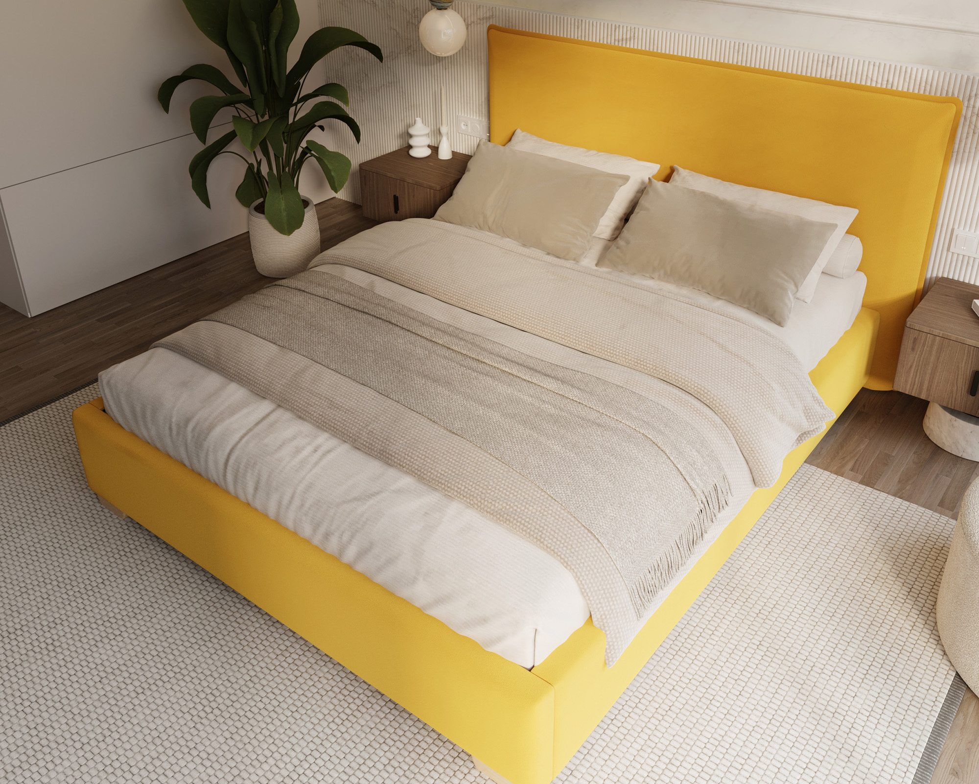 Čalouněná postel PERFETTO 160x200 s kovovým zdvižným roštem ŽLUTÁ PARIS