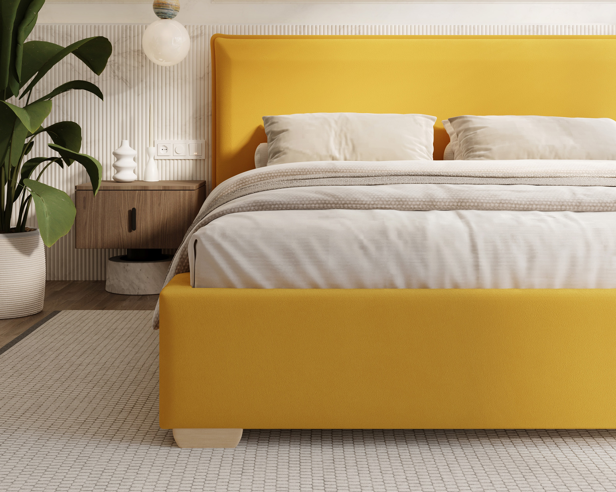 Čalouněná postel PERFETTO 160x200 s kovovým zdvižným roštem ŽLUTÁ PARIS