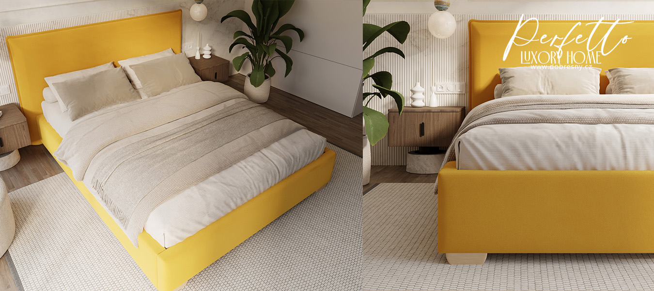 Čalouněná postel PERFETTO 180x200 s kovovým zdvižným roštem ŽLUTÁ PARIS