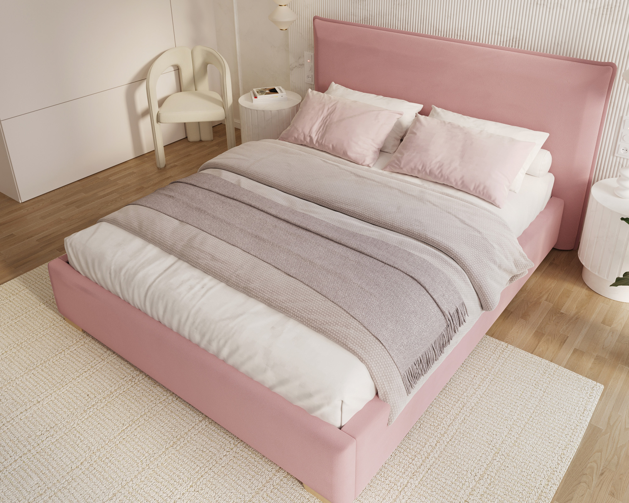 Čalouněná postel PERFETTO 140x200 s kovovým zdvižným roštem RŮŽOVÁ PARIS