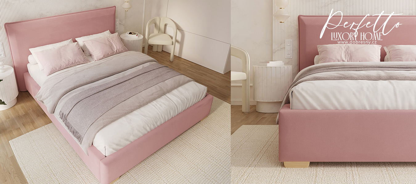 Čalouněná postel PERFETTO 160x200 s kovovým zdvižným roštem RŮŽOVÁ PARIS