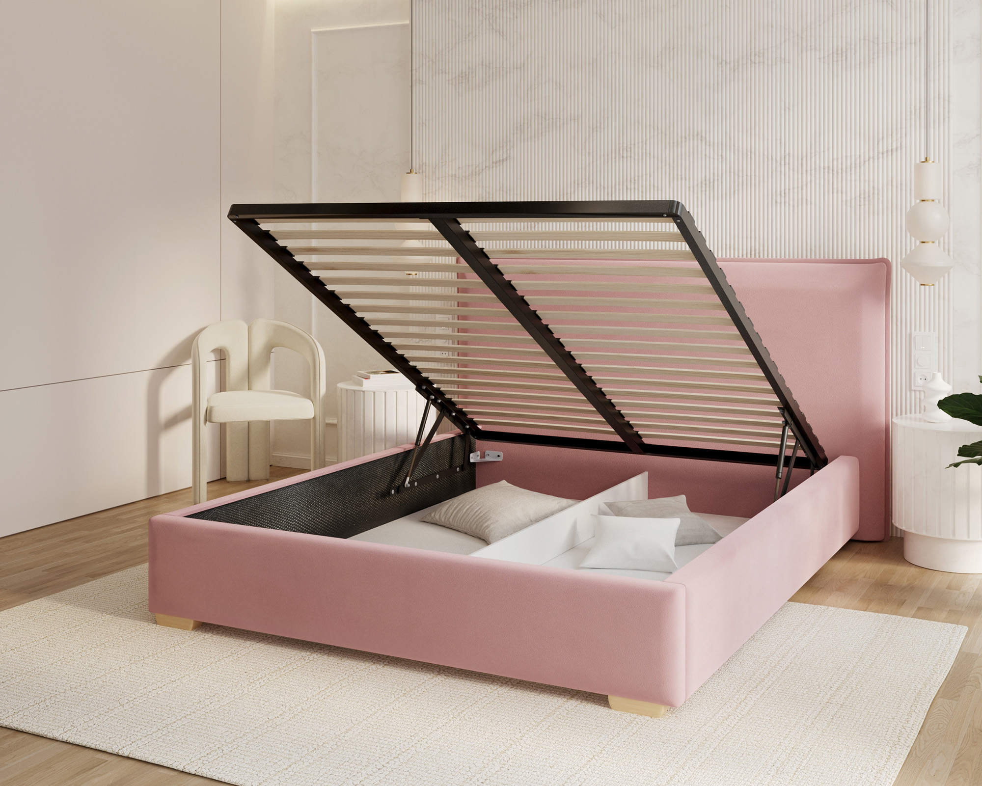 Čalouněná postel PERFETTO 180x200 s kovovým zdvižným roštem RŮŽOVÁ PARIS