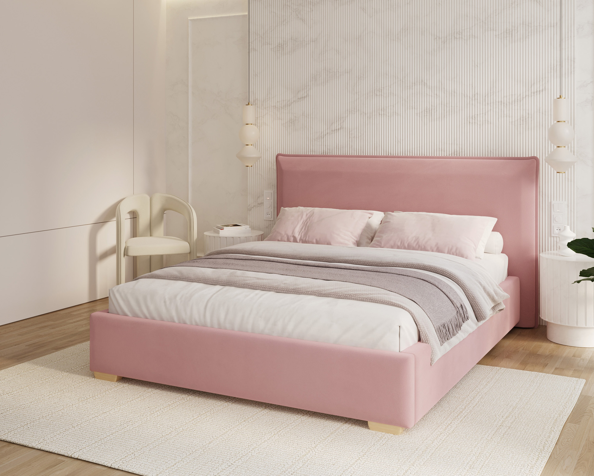 Čalouněná postel PERFETTO 180x200 s kovovým zdvižným roštem RŮŽOVÁ PARIS