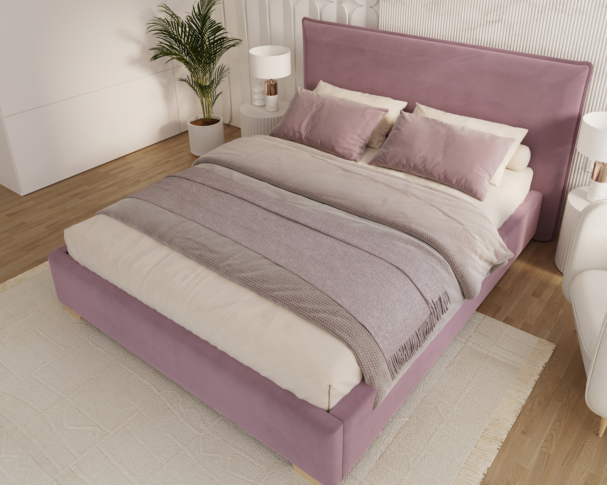 Čalouněná postel PERFETTO 140x200 s kovovým zdvižným roštem FIALOVÁ PARIS