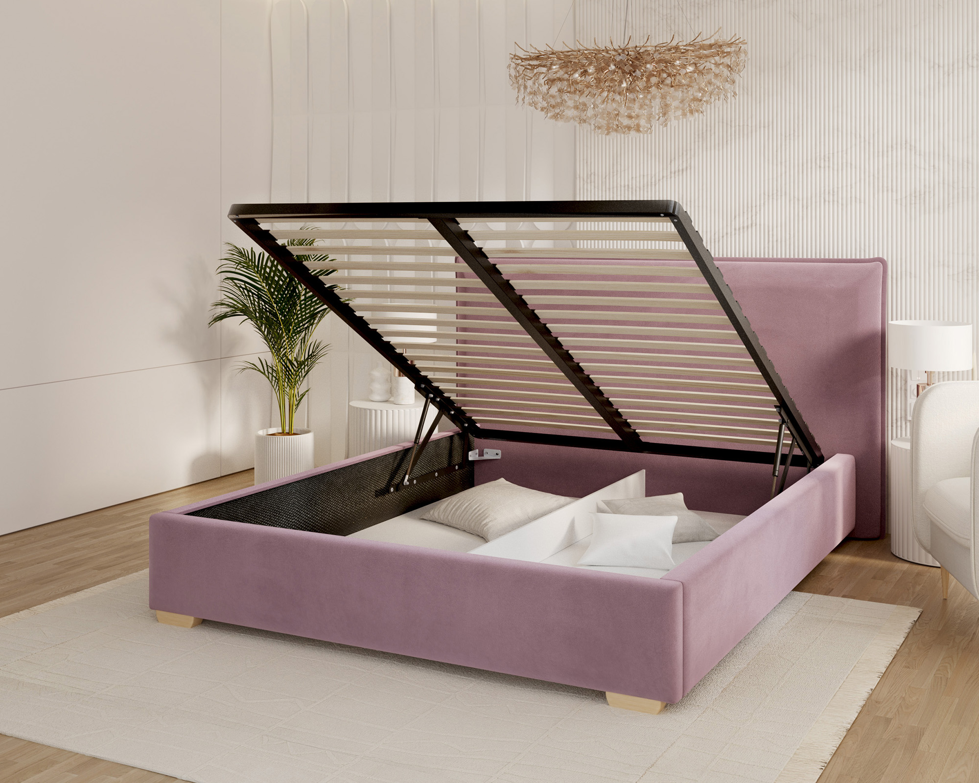 Čalouněná postel PERFETTO 160x200 s kovovým zdvižným roštem FIALOVÁ PARIS