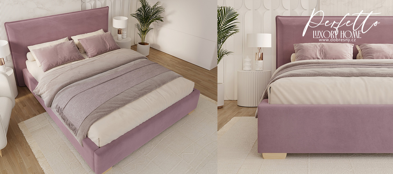 Čalouněná postel PERFETTO 160x200 s kovovým zdvižným roštem FIALOVÁ PARIS