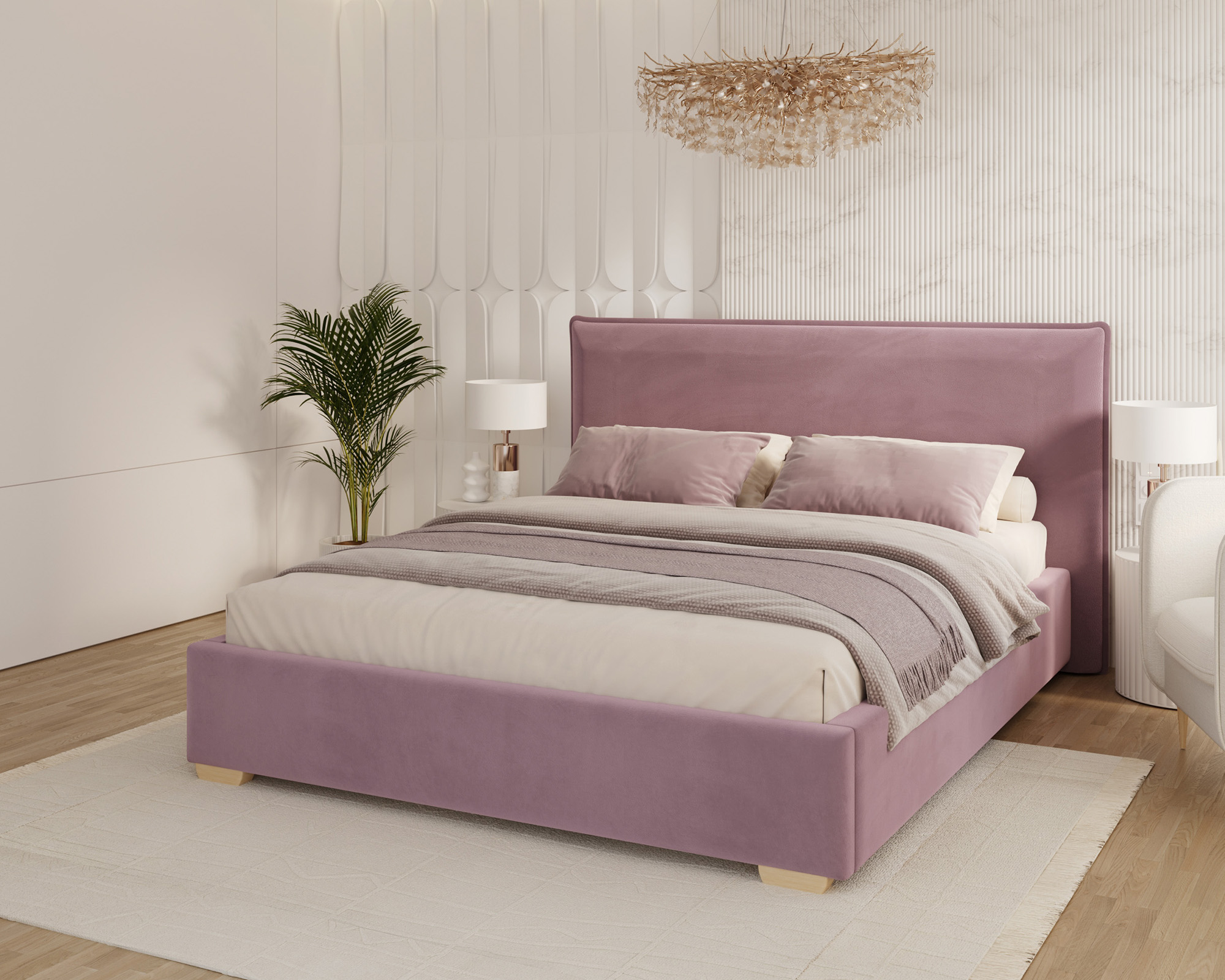 Čalouněná postel PERFETTO 160x200 s kovovým zdvižným roštem FIALOVÁ PARIS