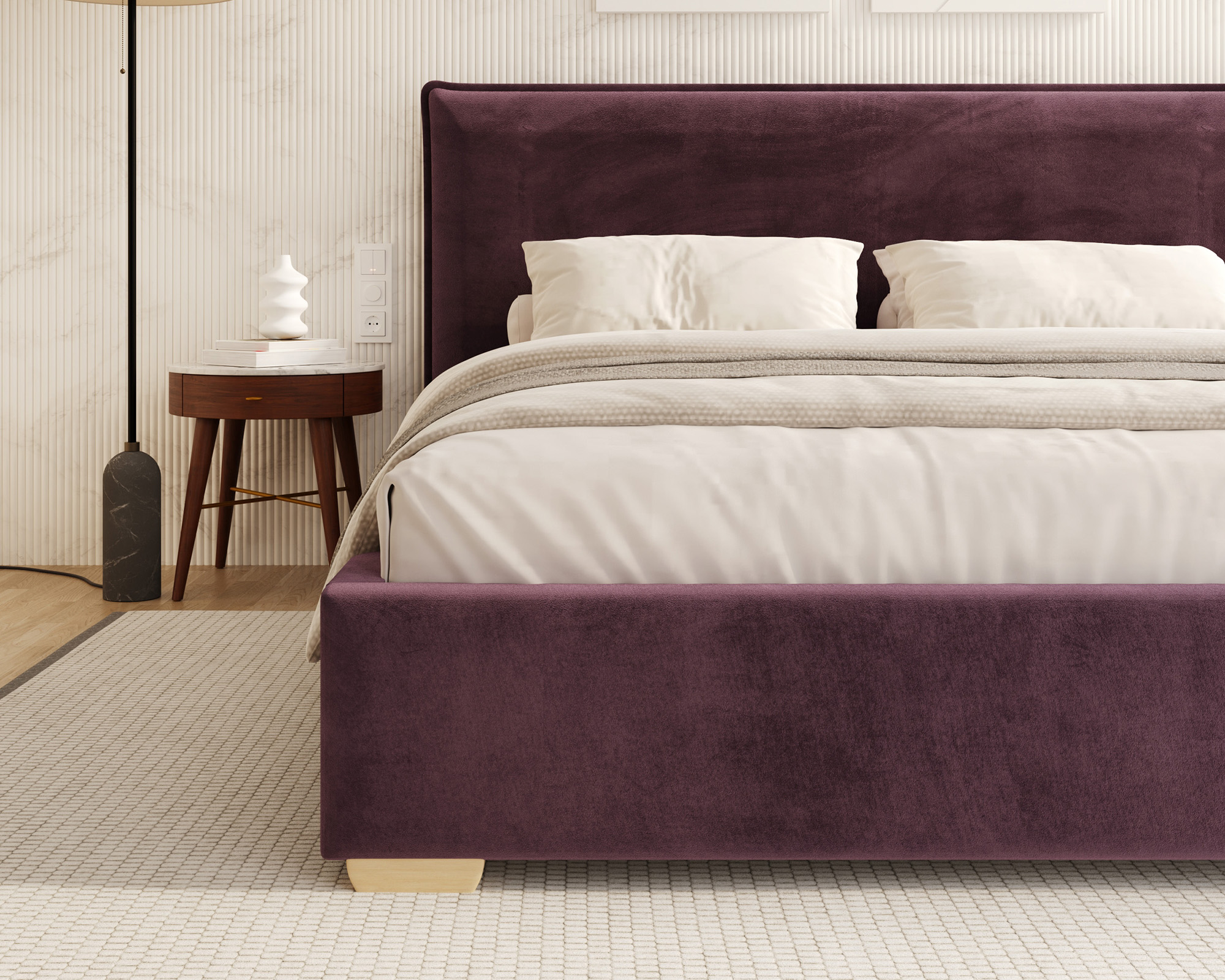 Čalouněná postel PERFETTO 140x200 s kovovým zdvižným roštem TMAVĚ FIALOVÁ PARIS