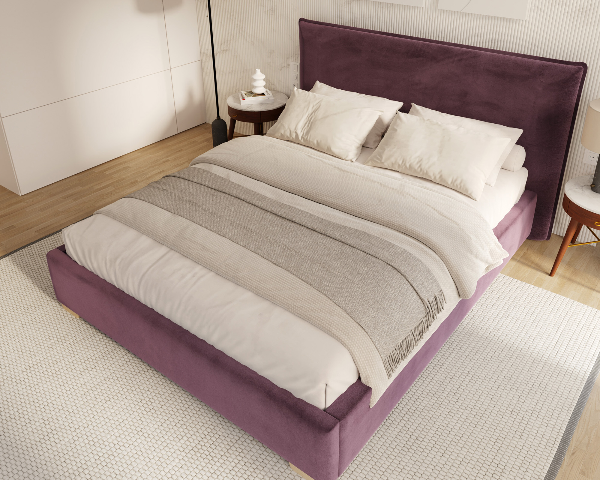 Čalouněná postel PERFETTO 180x200 s kovovým zdvižným roštem TMAVĚ FIALOVÁ PARIS