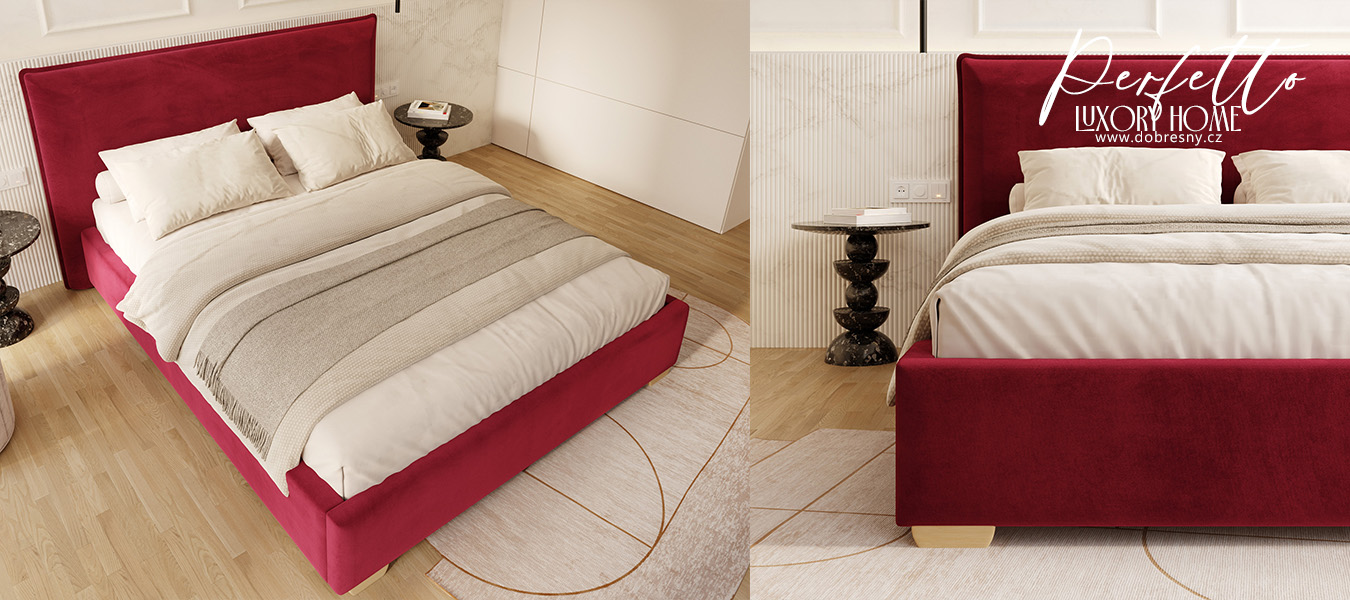 Čalouněná postel PERFETTO 160x200 s kovovým zdvižným roštem VÍNOVÁ PARIS