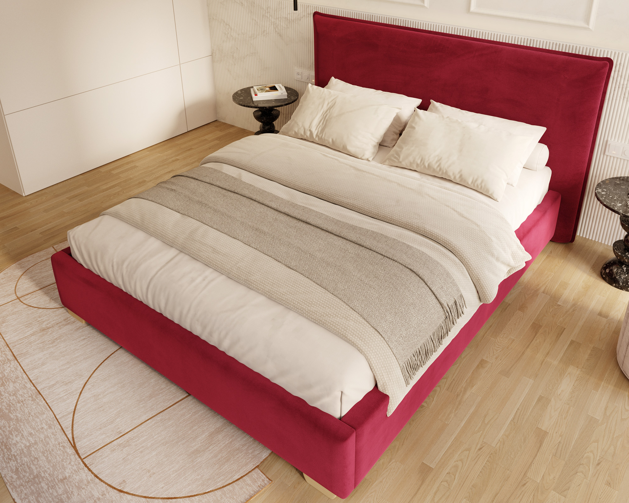 Čalouněná postel PERFETTO 160x200 s kovovým zdvižným roštem VÍNOVÁ PARIS