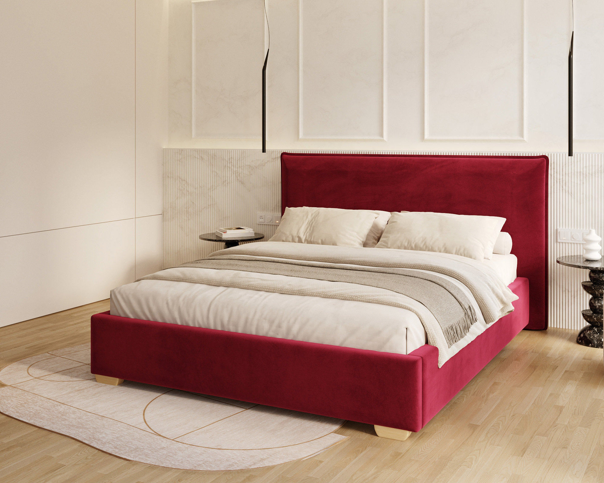 Čalouněná postel PERFETTO 180x200 s kovovým zdvižným roštem VÍNOVÁ PARIS