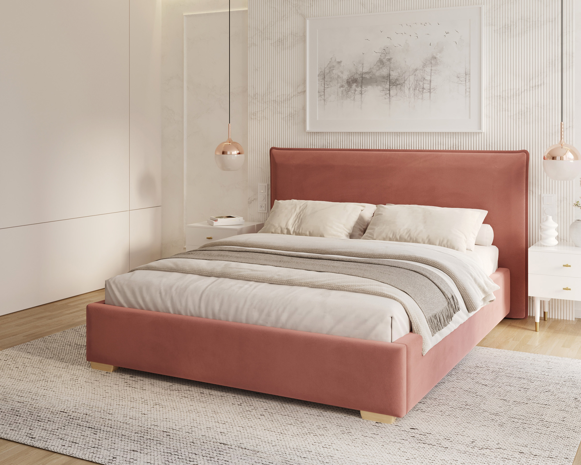 Čalouněná postel PERFETTO 140x200 s kovovým zdvižným roštem LOSOSOVÁ PARIS