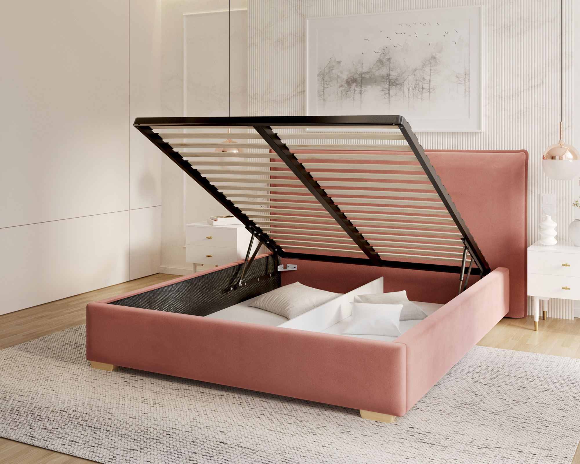 Čalouněná postel PERFETTO 180x200 s kovovým zdvižným roštem LOSOSOVÁ PARIS