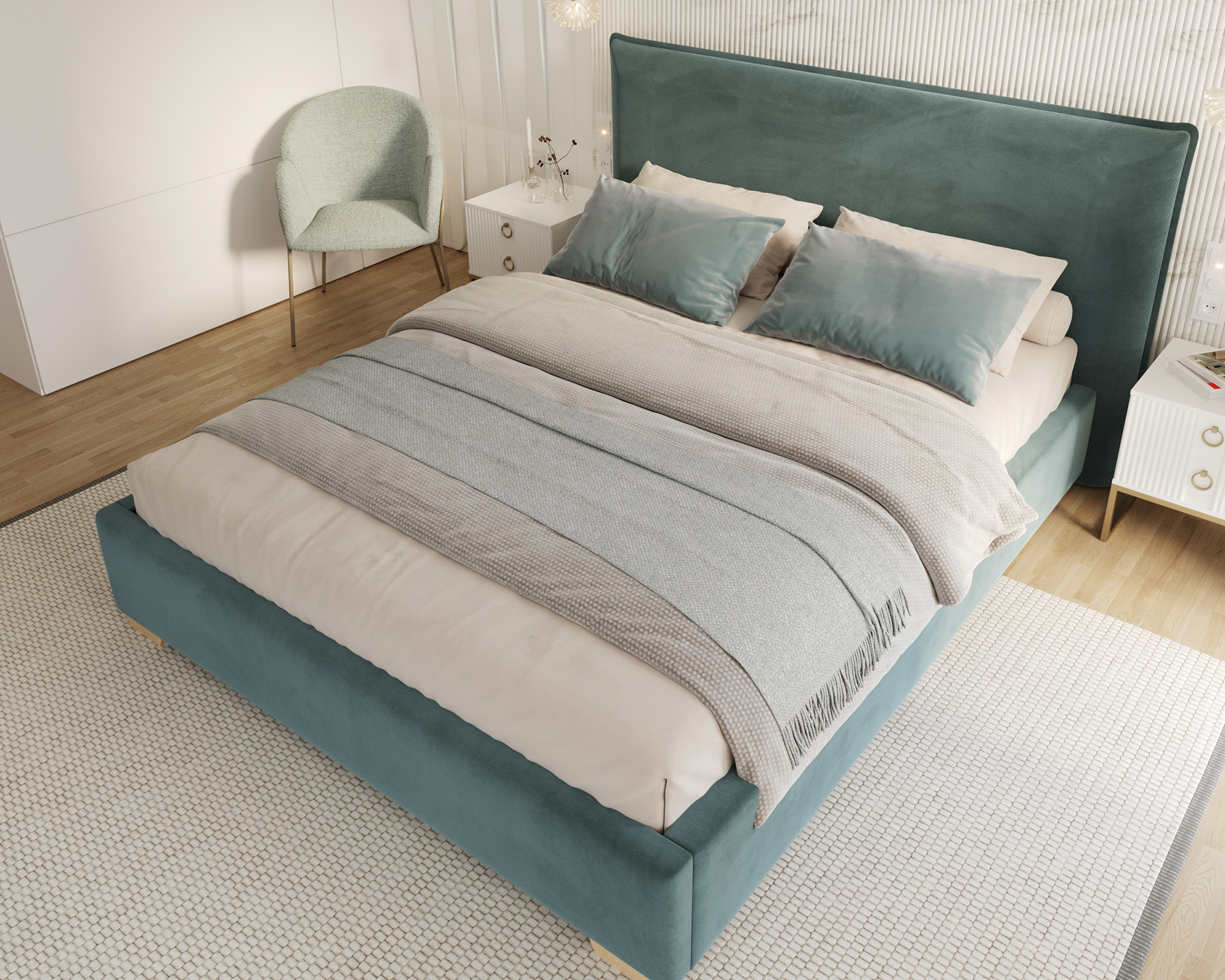 Čalouněná postel PERFETTO 140x200 s kovovým zdvižným roštem MODRÁ PARIS