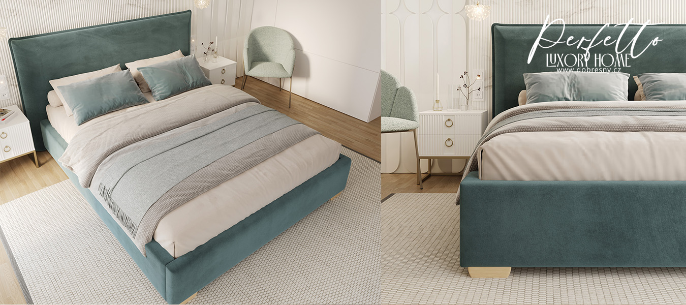 Čalouněná postel PERFETTO 160x200 s kovovým zdvižným roštem MODRÁ PARIS