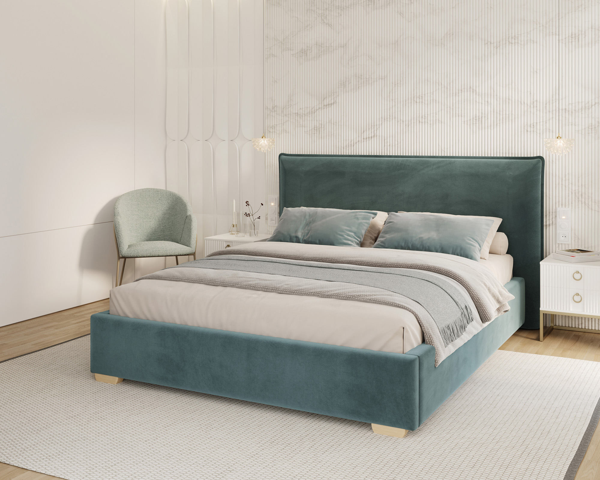 Čalouněná postel PERFETTO 180x200 s kovovým zdvižným roštem MODRÁ PARIS