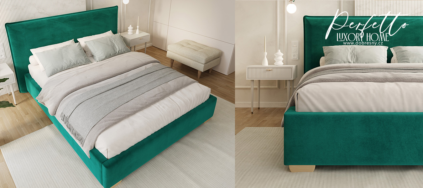 Čalouněná postel PERFETTO 140x200 s kovovým zdvižným roštem TYRKYSOVÁ PARIS