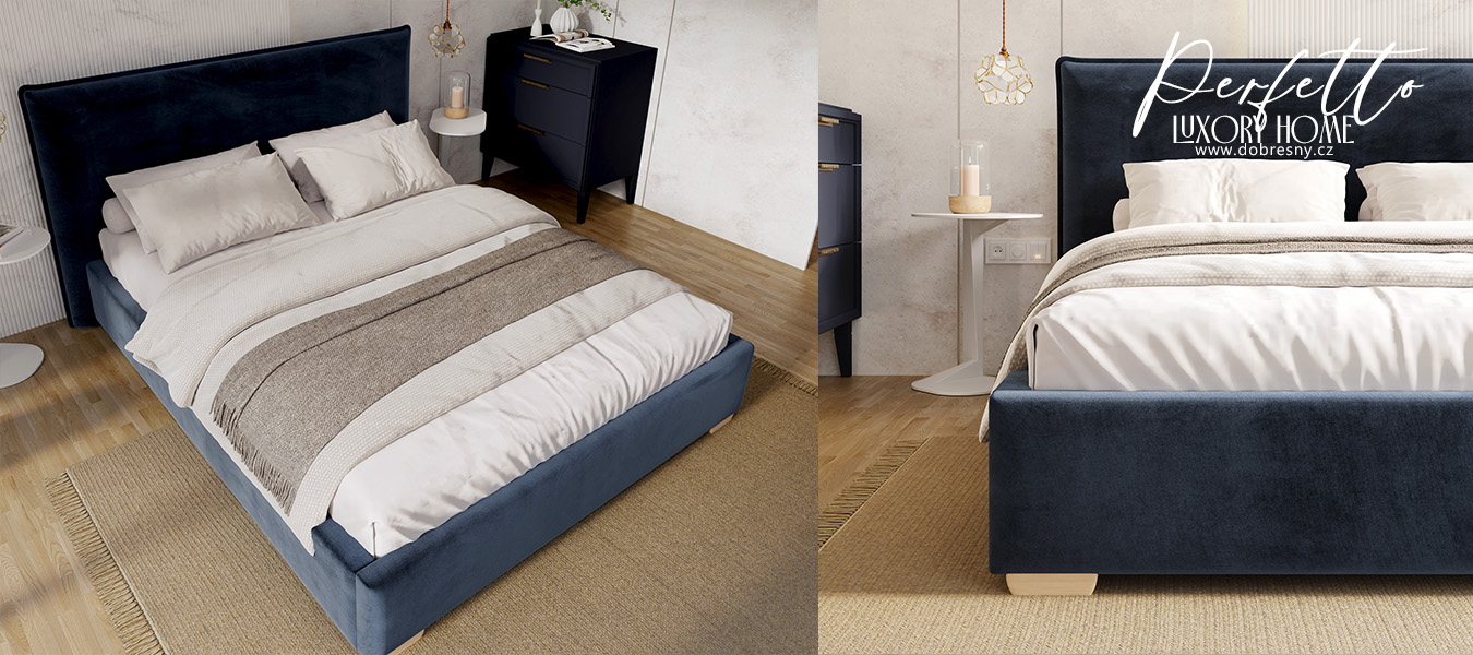 Čalouněná postel PERFETTO 140x200 s kovovým zdvižným roštem TMAVĚ MODRÁ PARIS