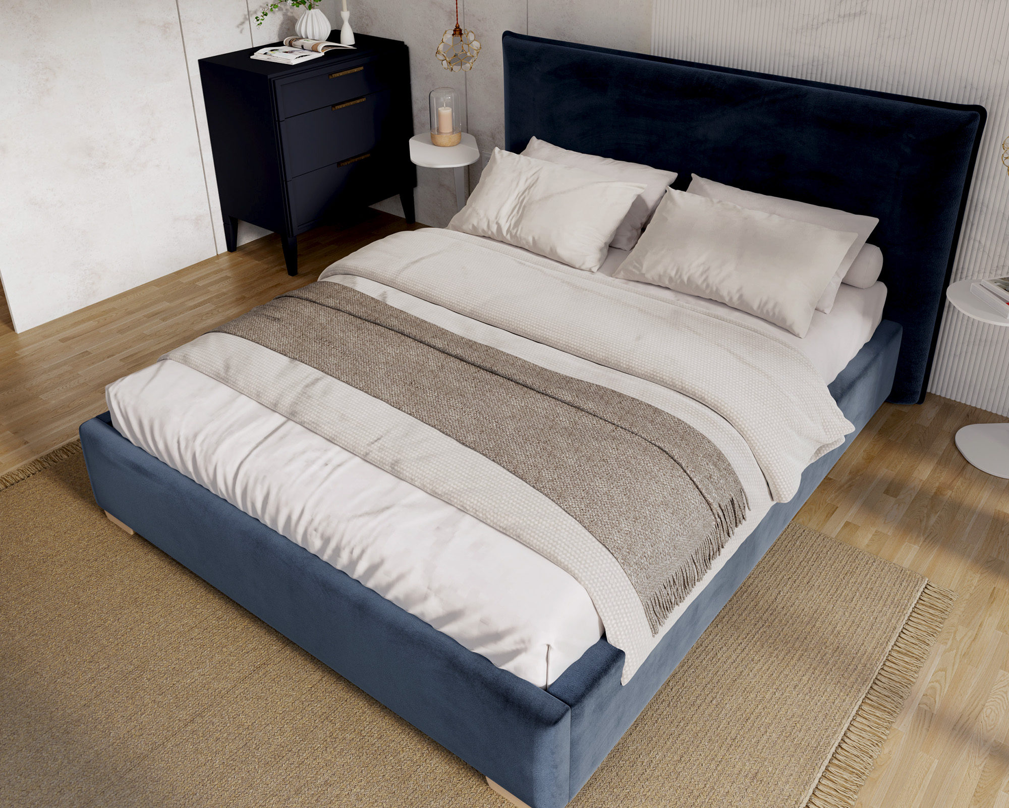 Čalouněná postel PERFETTO 180x200 s kovovým zdvižným roštem TMAVĚ MODRÁ PARIS