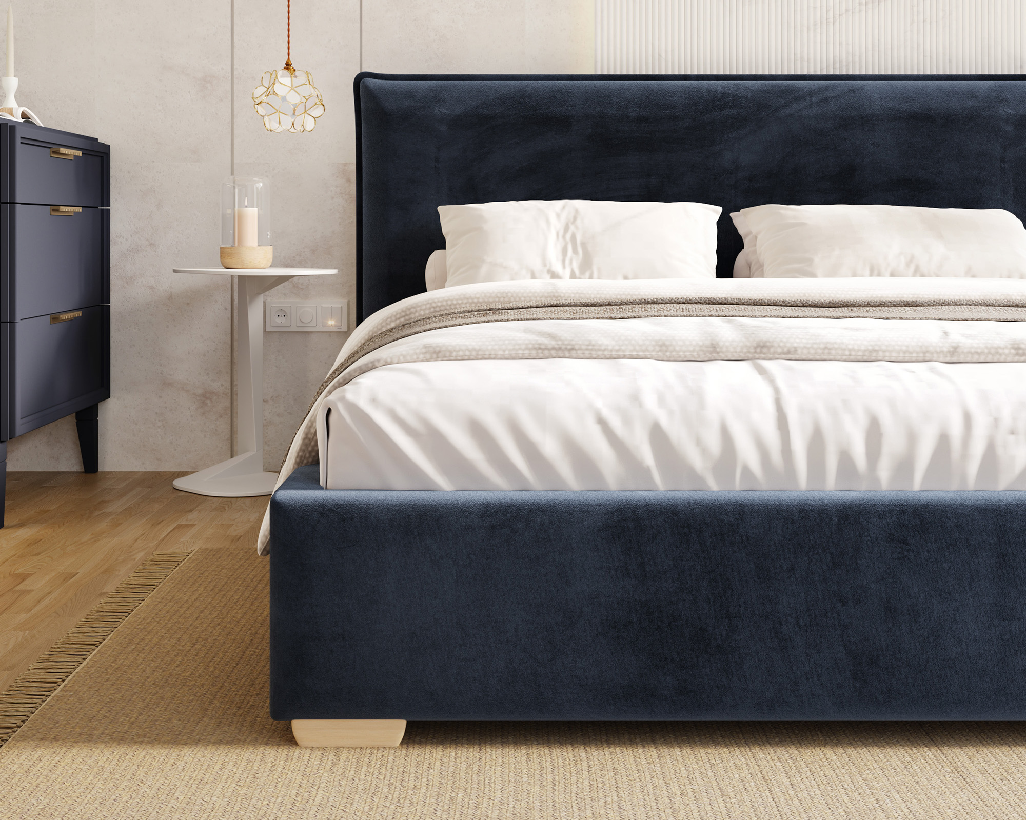 Čalouněná postel PERFETTO 180x200 s kovovým zdvižným roštem TMAVĚ MODRÁ PARIS
