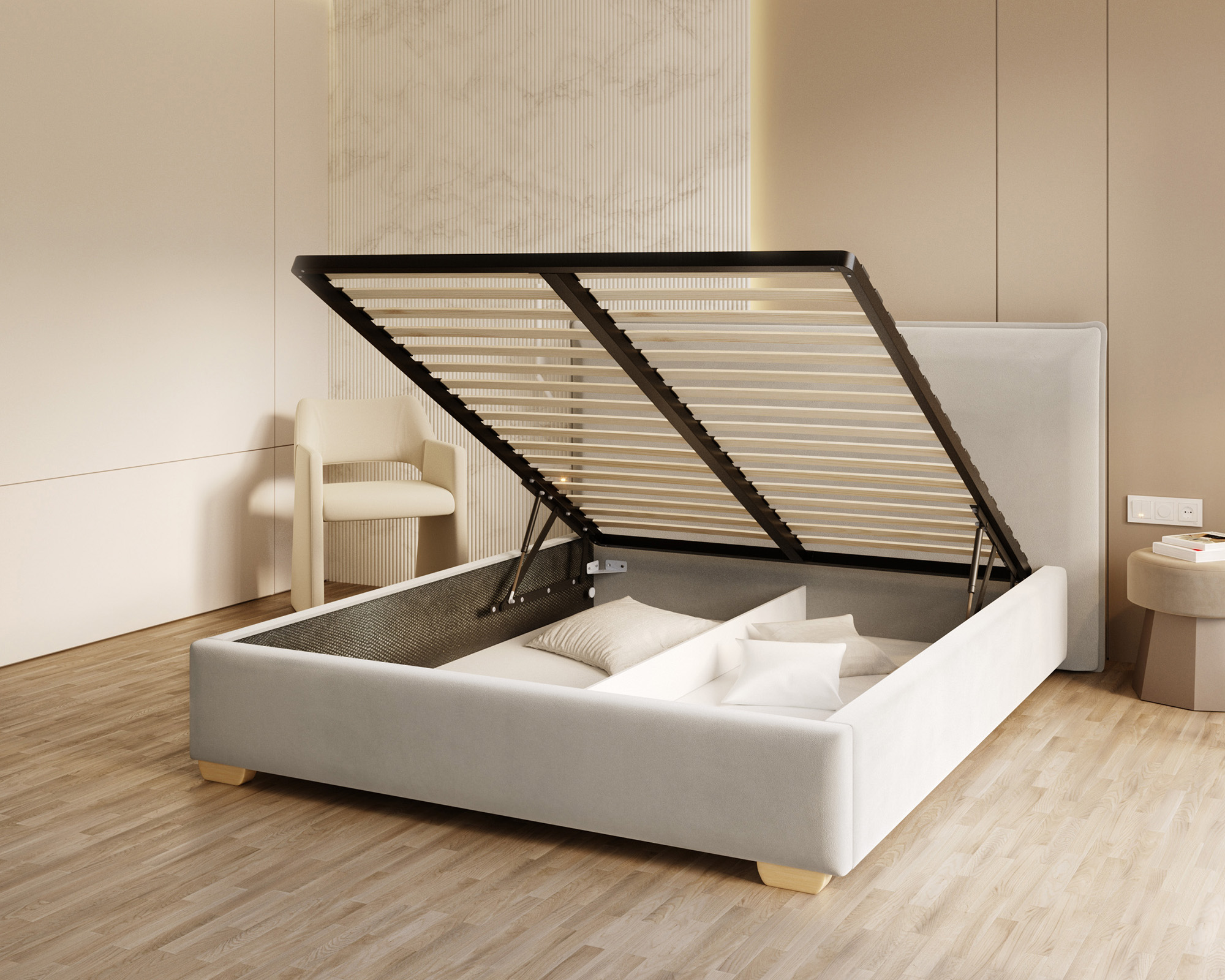 Čalouněná postel PERFETTO 160x200 s kovovým zdvižným roštem SVĚTLE ŠEDÁ PARIS