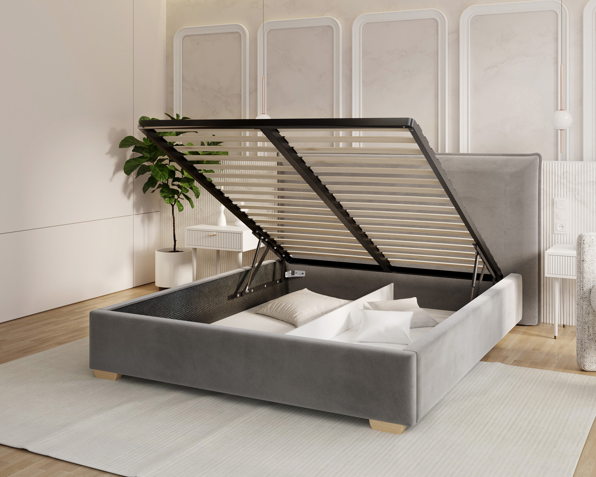 Čalouněná postel PERFETTO 140x200 s kovovým zdvižným roštem ŠEDÁ PARIS