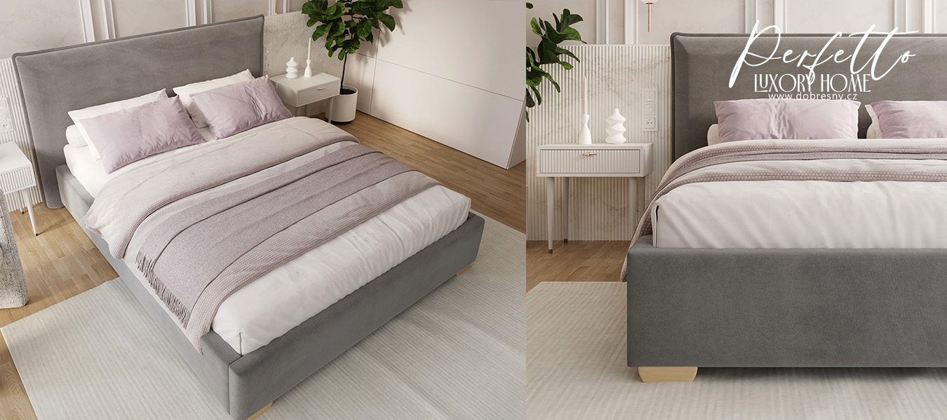 Čalouněná postel PERFETTO 180x200 s kovovým zdvižným roštem ŠEDÁ PARIS