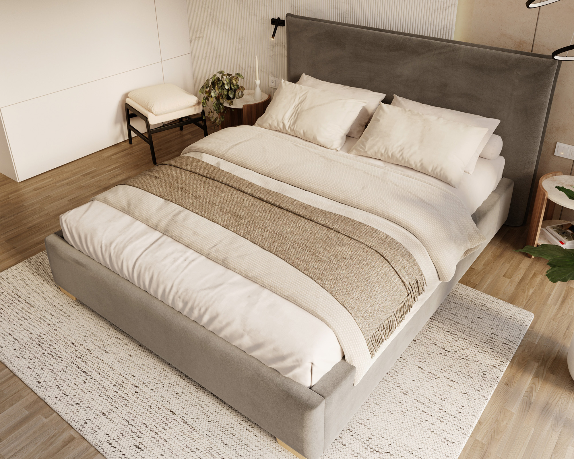 Čalouněná postel PERFETTO 160x200 s kovovým zdvižným roštem TMAVĚ ŠEDÁ PARIS