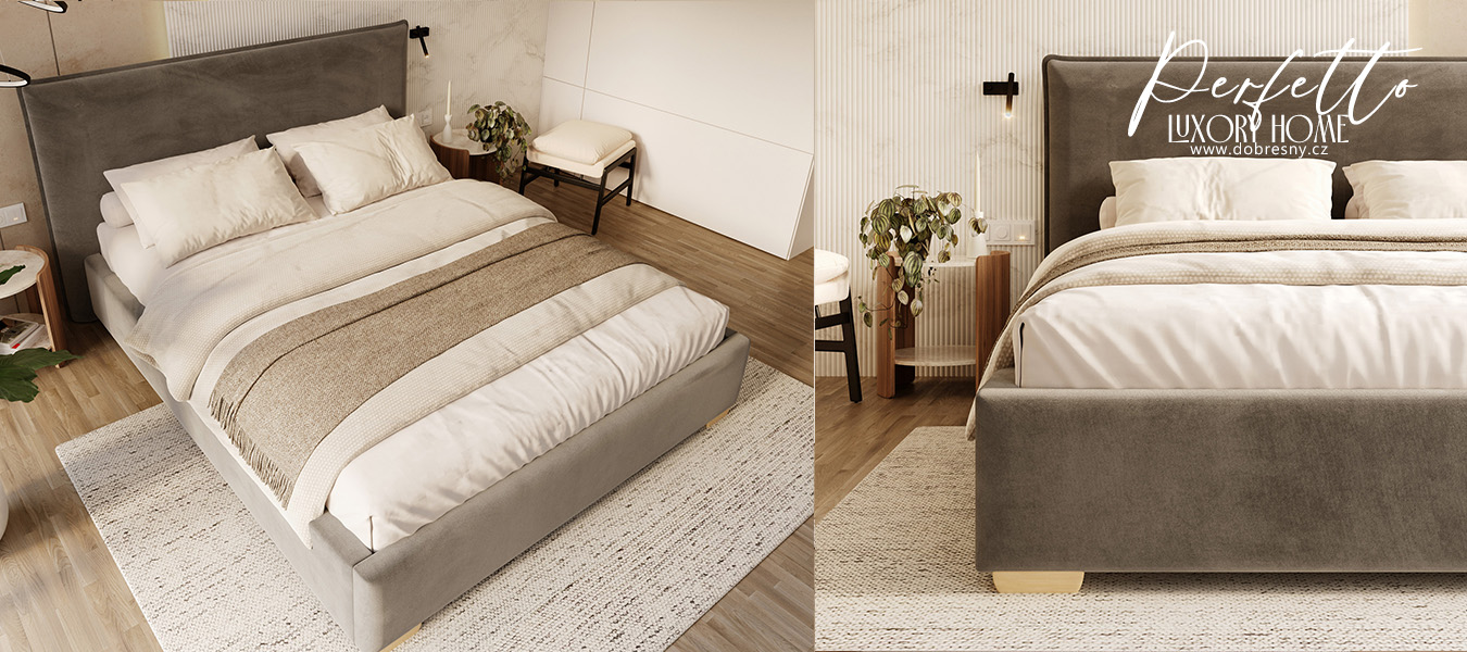 Čalouněná postel PERFETTO 180x200 s kovovým zdvižným roštem TMAVĚ ŠEDÁ PARIS