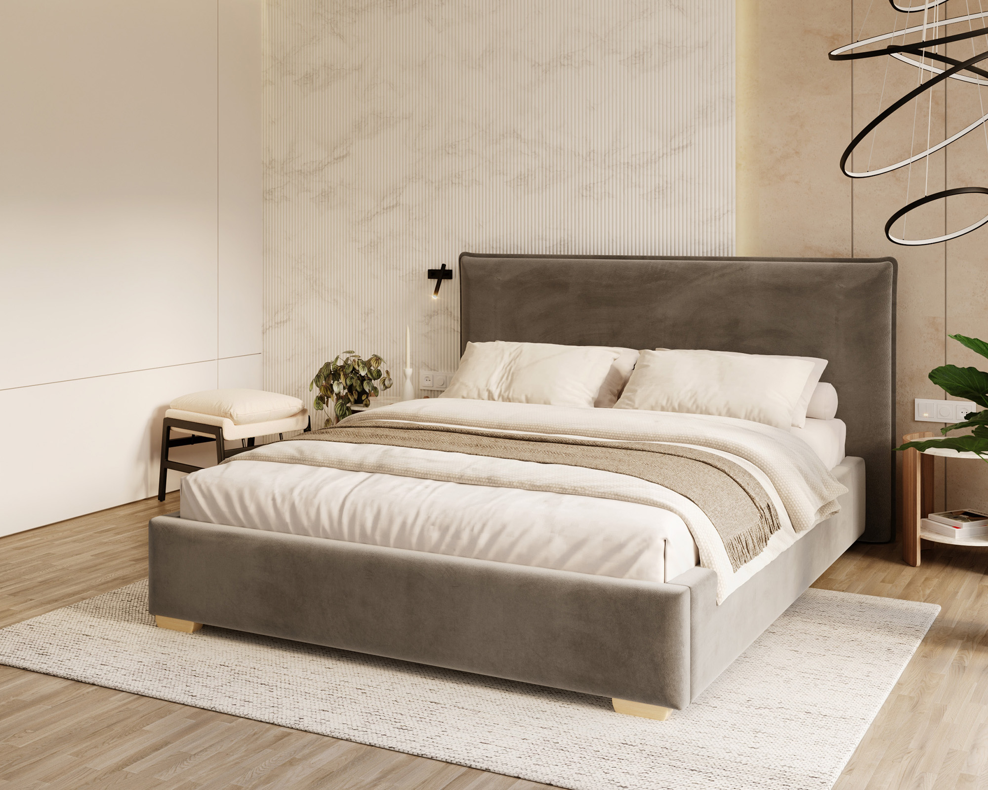 Čalouněná postel PERFETTO 180x200 s kovovým zdvižným roštem TMAVĚ ŠEDÁ PARIS