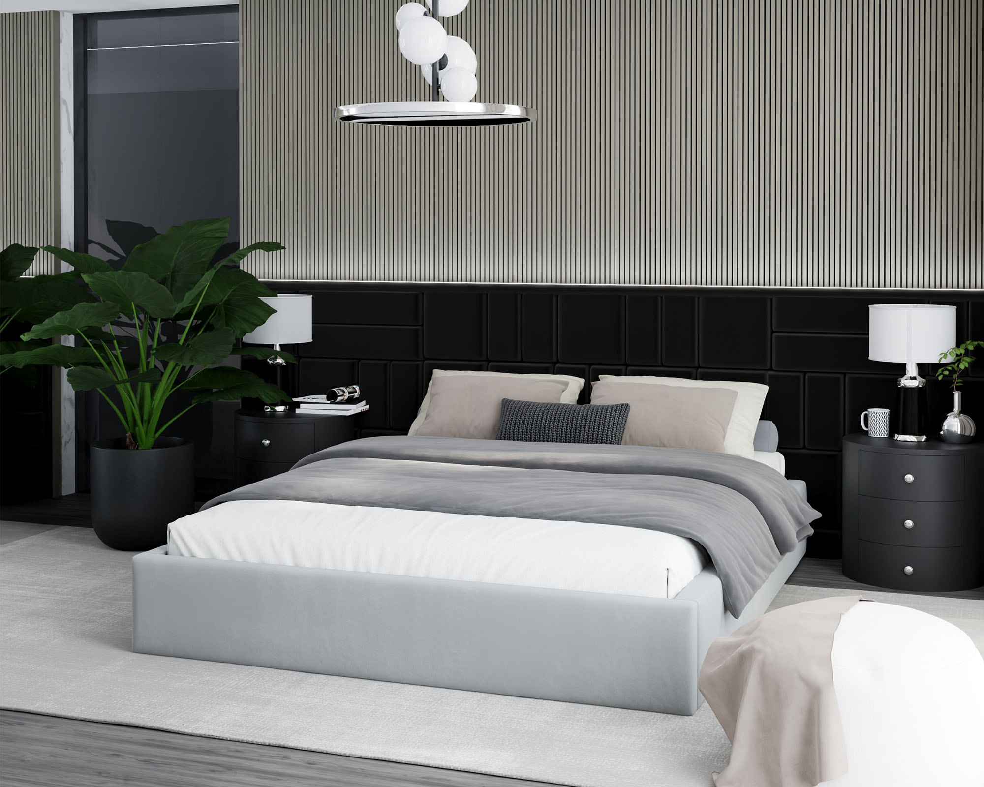 Čalouněná postel ORLANDO 90x200 Světle šedá PARIS s úložným prostorem kovový rošt