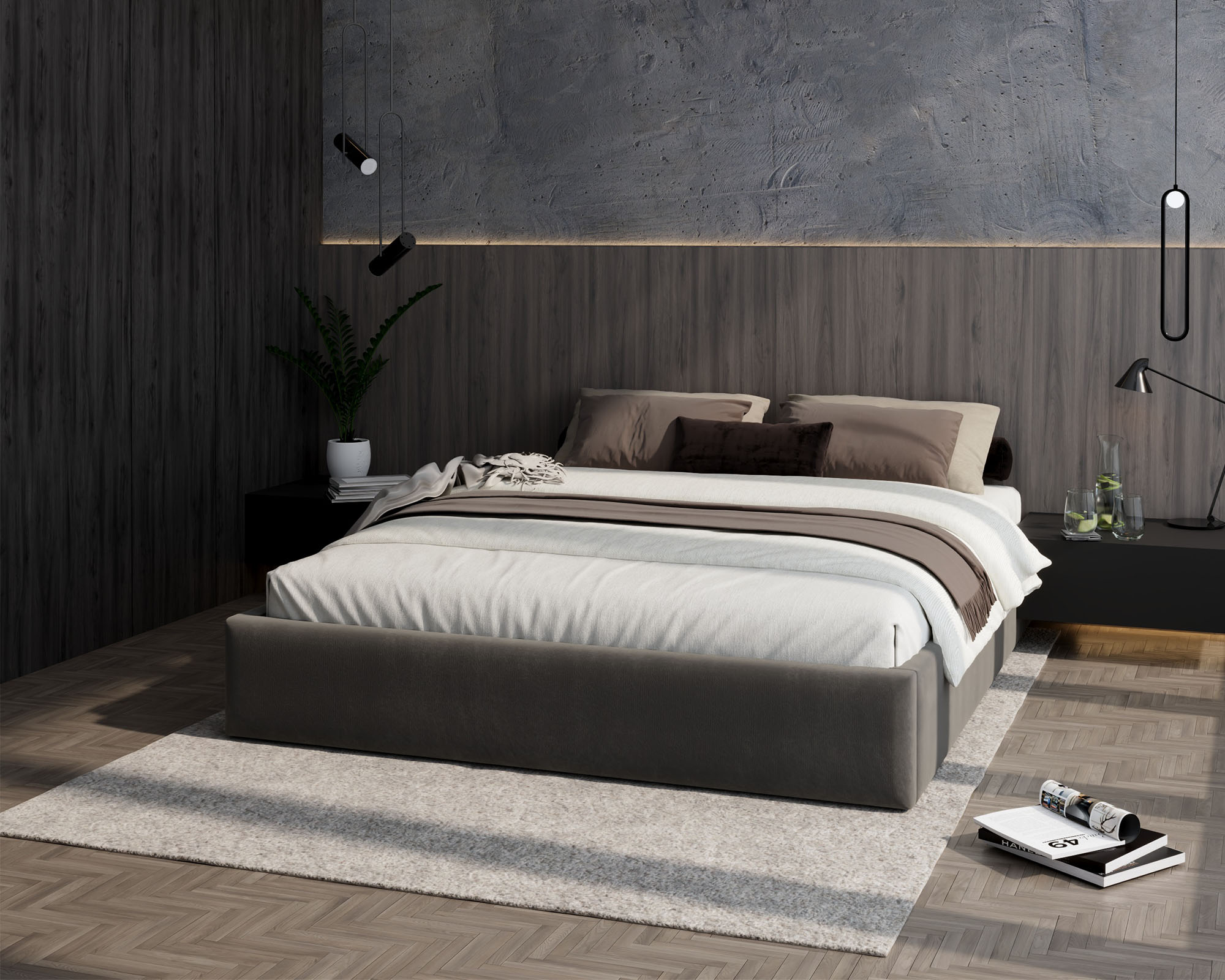 Čalouněná postel ORLANDO 90x200 Tmavě šedá PARIS s úložným prostorem kovový rošt