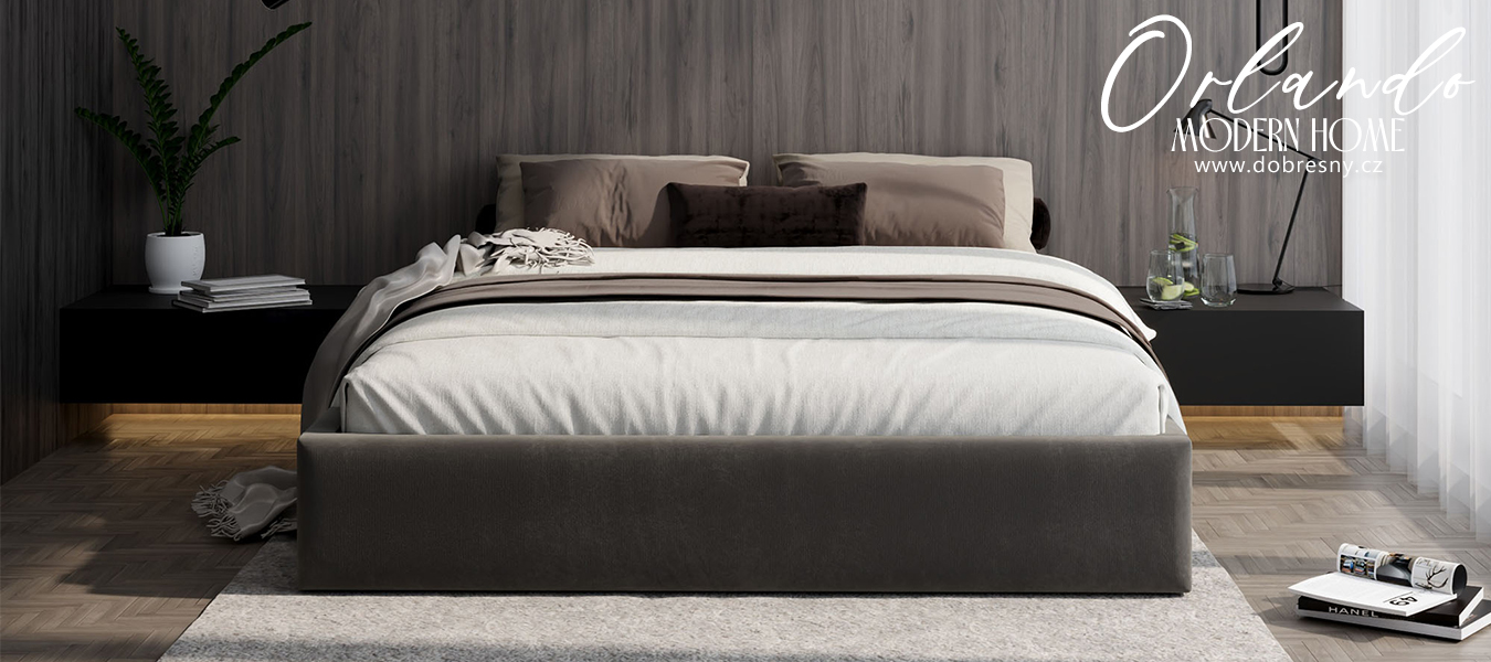 Čalouněná postel ORLANDO 160x200 Tmavě šedá PARIS s úložným prostorem kovový rošt