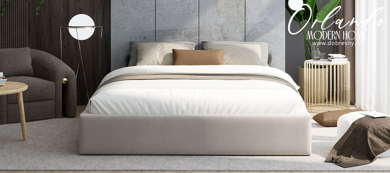 Čalouněná postel ORLANDO 180x200 Krémová PARIS s úložným prostorem kovový rošt