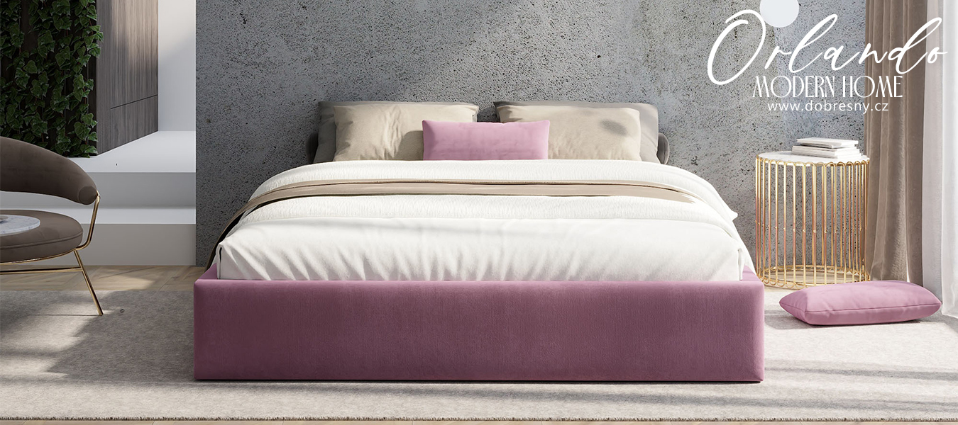 Čalouněná postel ORLANDO 180x200 Fialová PARIS s úložným prostorem kovový rošt