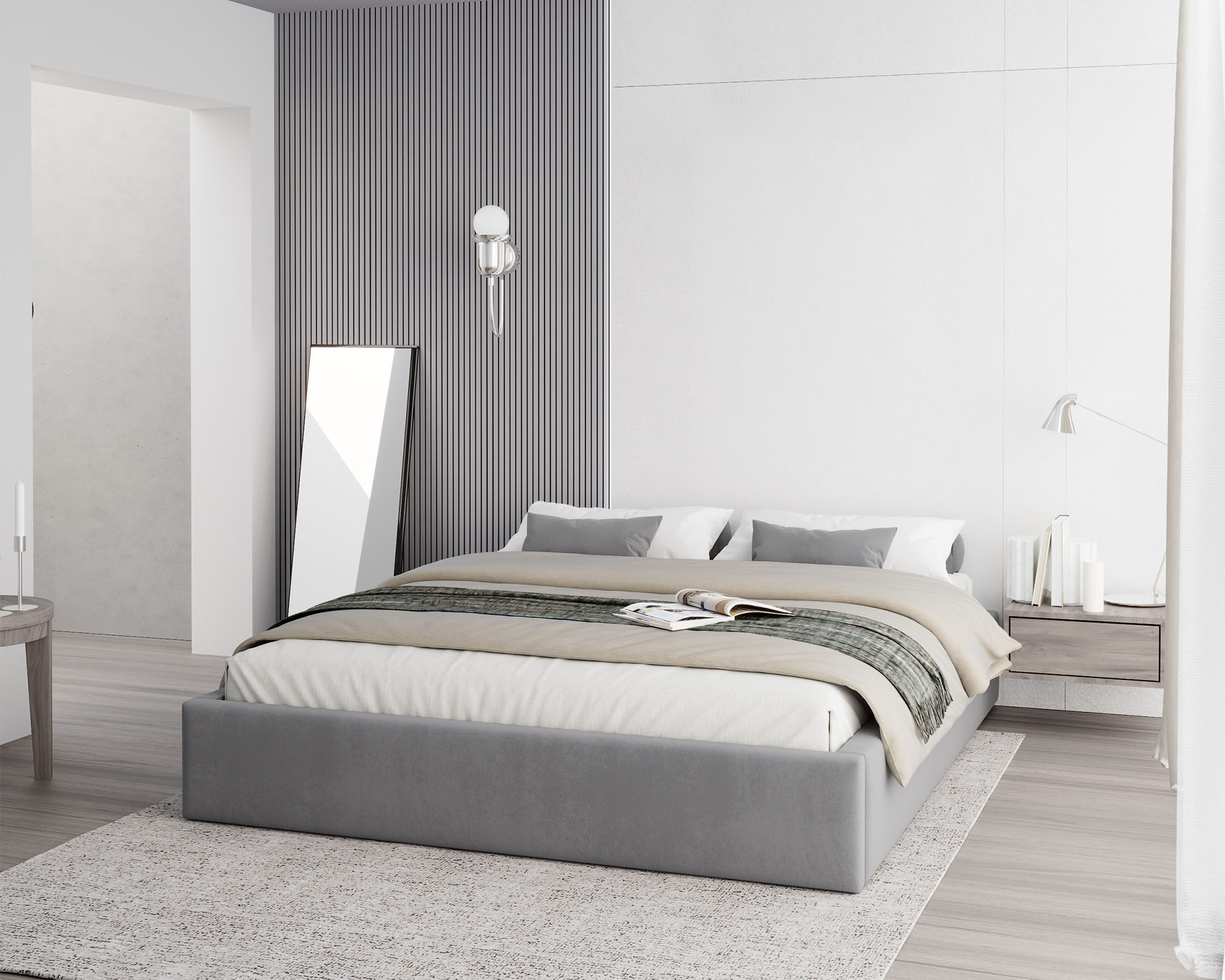 Čalouněná postel ORLANDO 180x200 Šedá PARIS s úložným prostorem kovový rošt