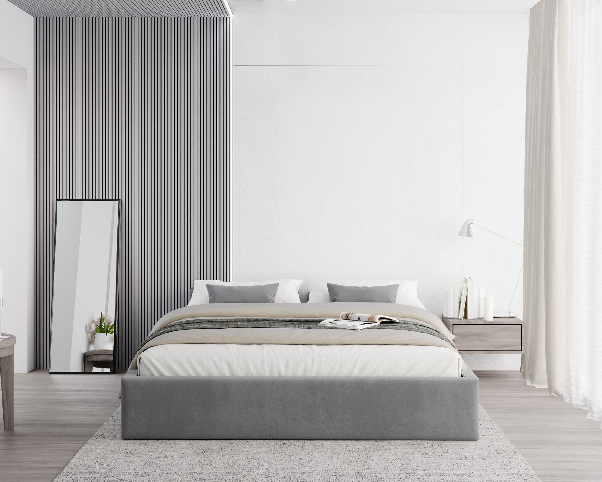 Čalouněná postel ORLANDO 180x200 Šedá PARIS s úložným prostorem kovový rošt