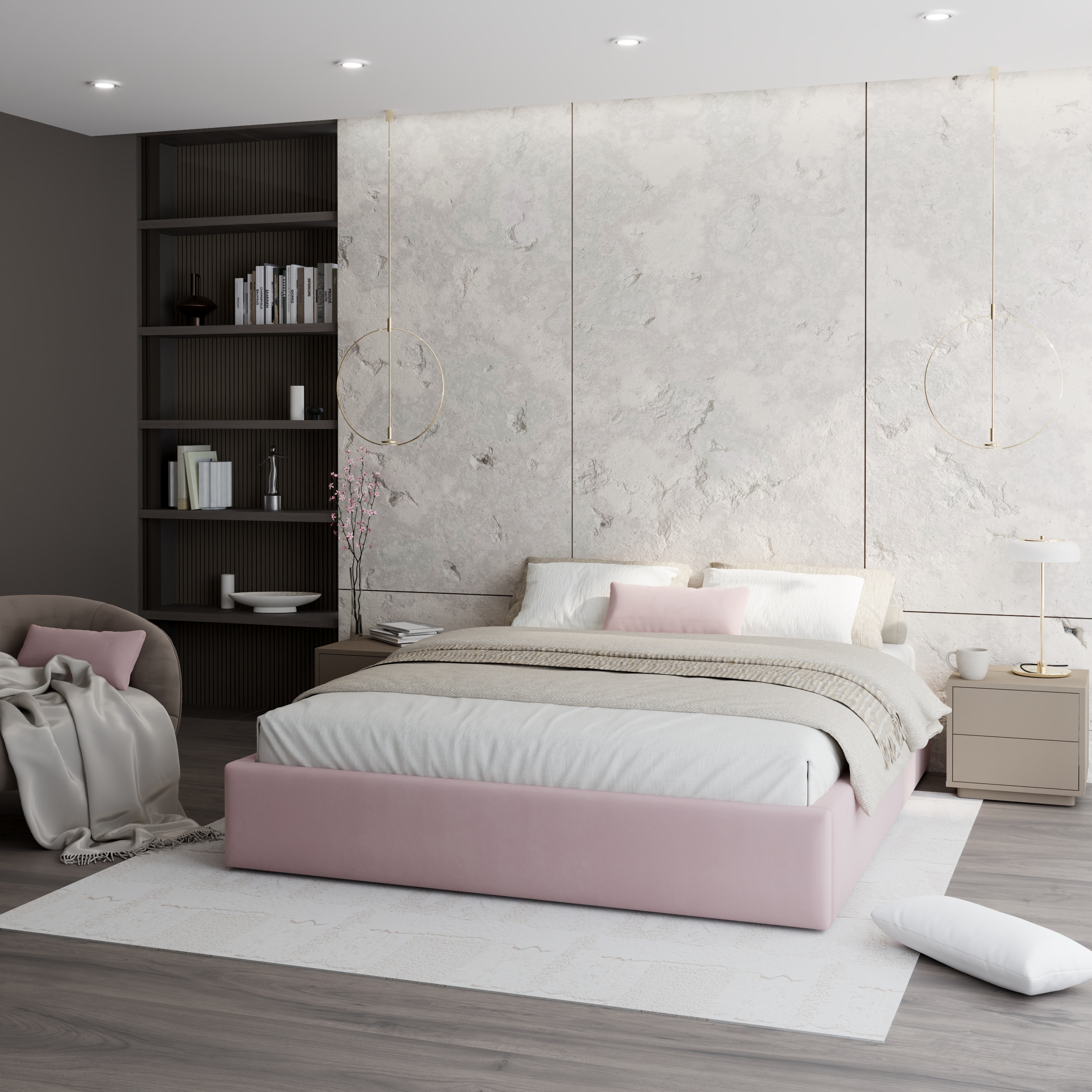 Čalouněná postel ORLANDO 90x200 Růžová TRINITY s úložným prostorem kovový rošt