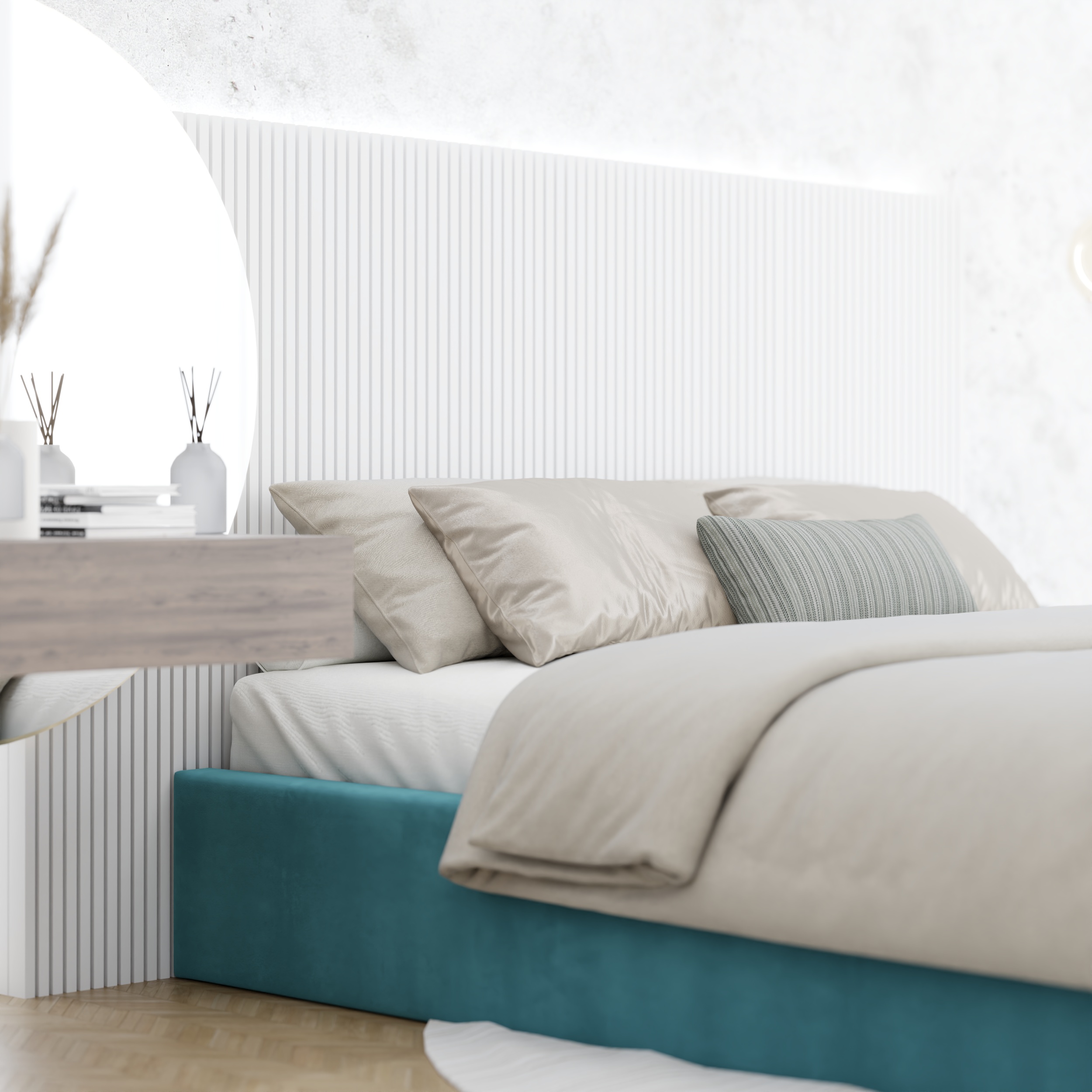 Čalouněná postel ORLANDO 120x200 Tyrkysová TRINITY s úložným prostorem kovový rošt