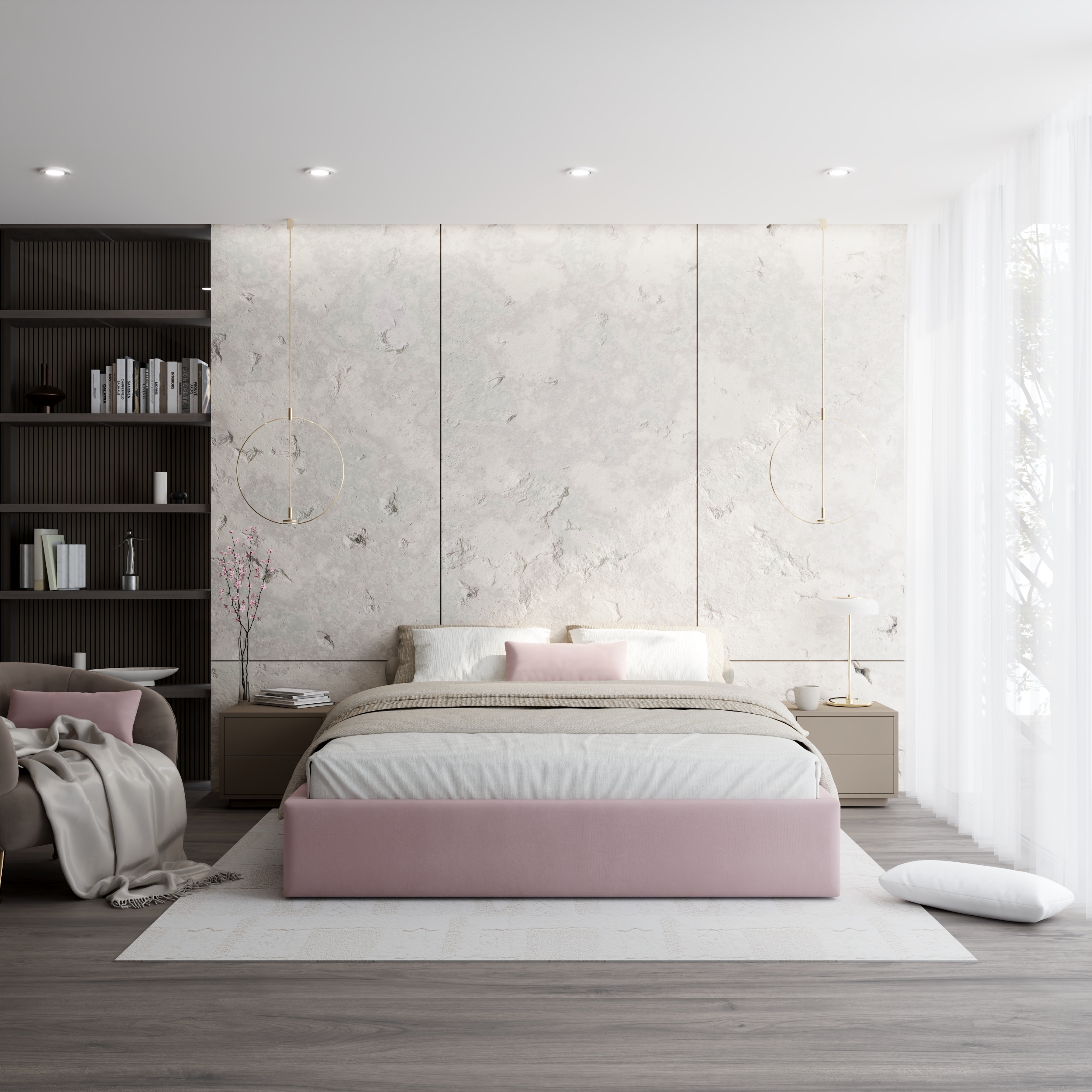 Čalouněná postel ORLANDO 140x200 Růžová TRINITY s úložným prostorem kovový rošt