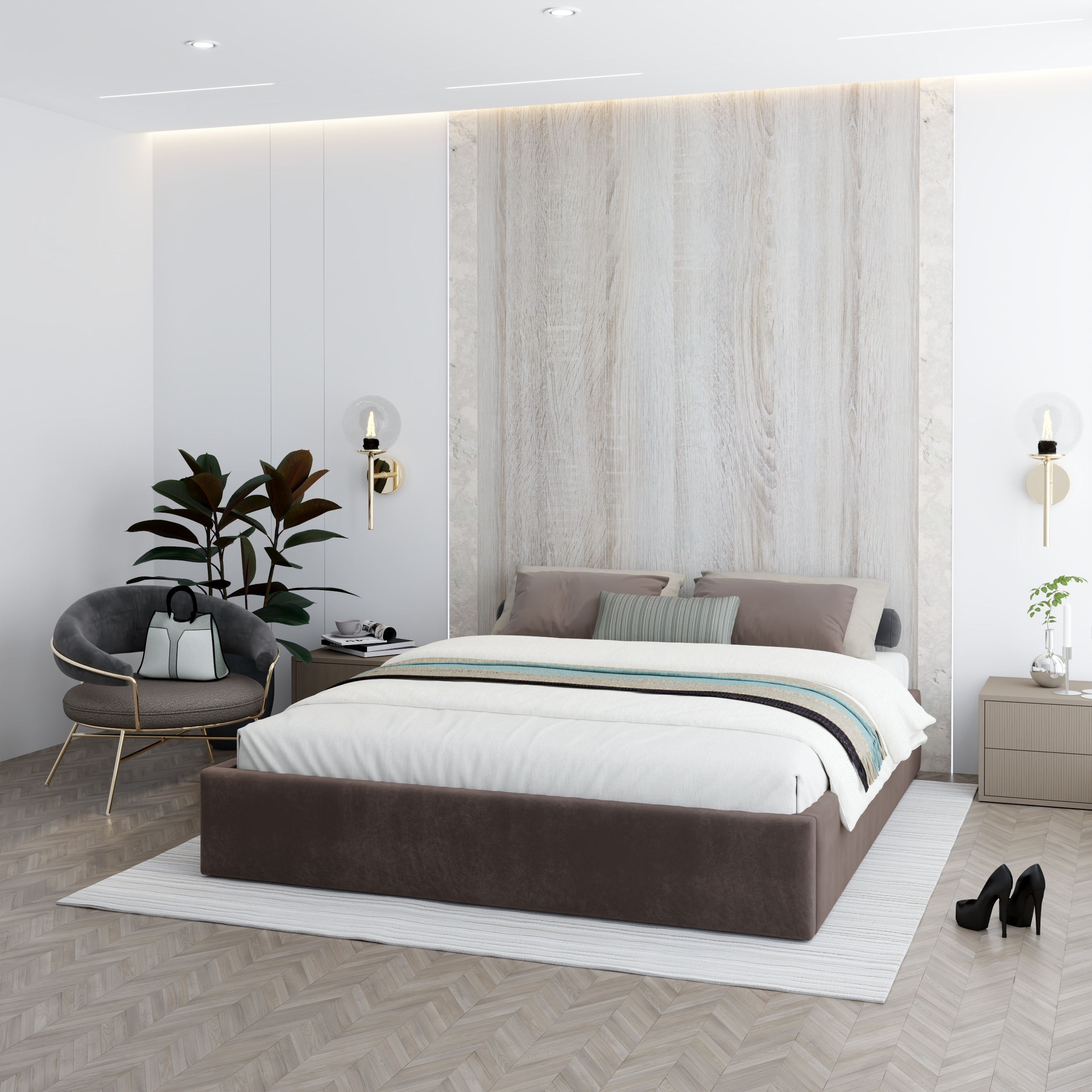 Čalouněná postel ORLANDO 140x200 Hnědá TRINITY s úložným prostorem kovový rošt