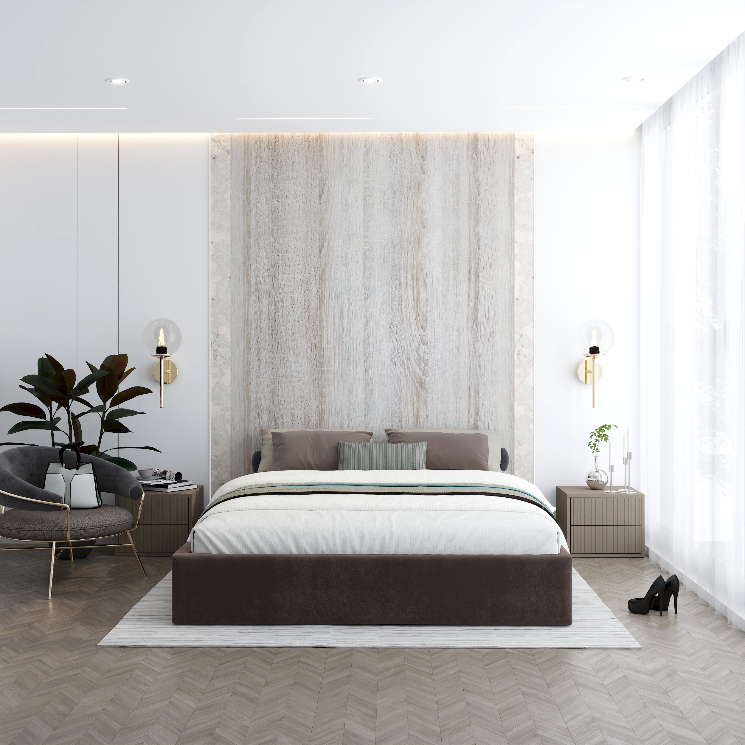 Čalouněná postel ORLANDO 140x200 Hnědá TRINITY s úložným prostorem kovový rošt