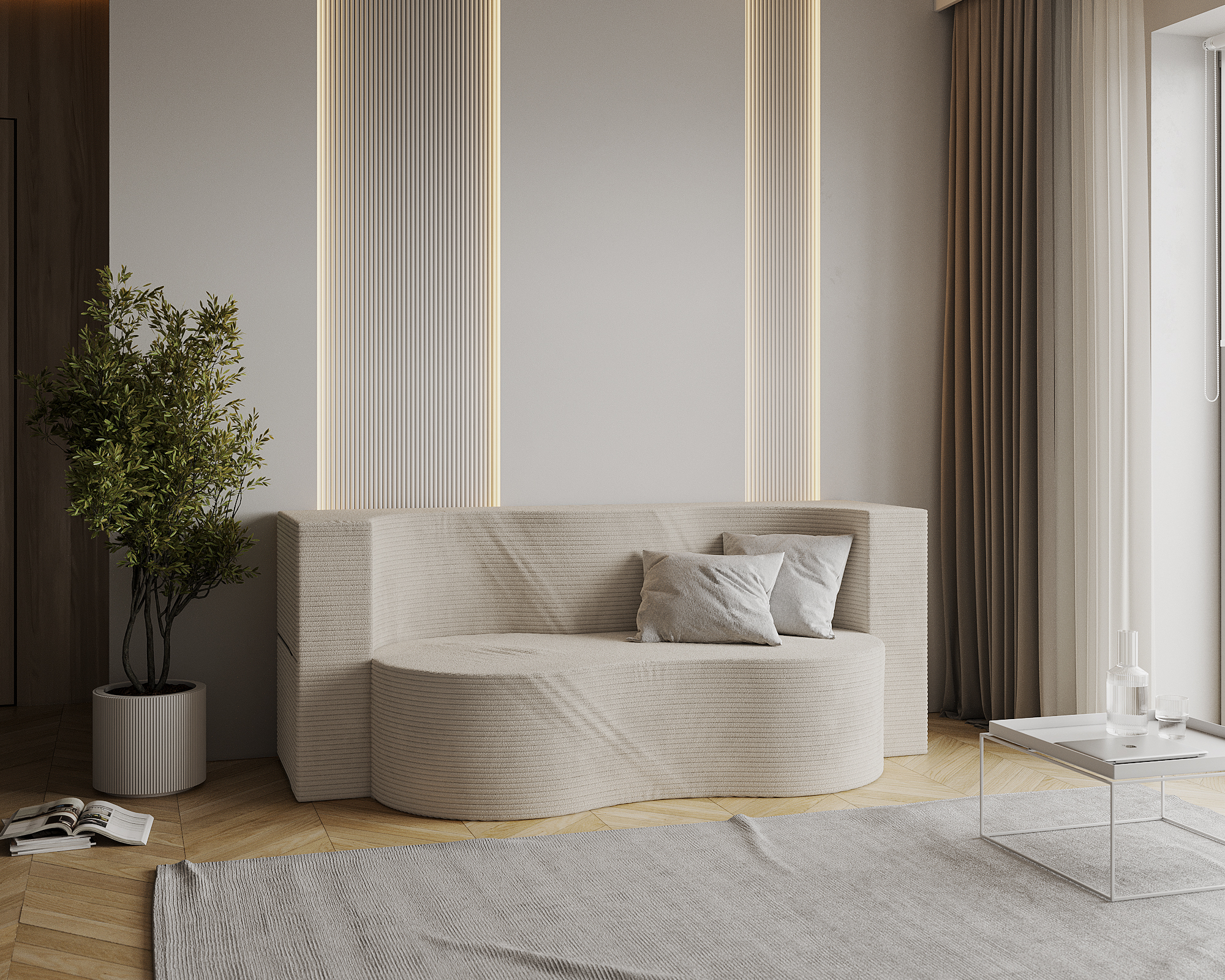 Rozkládací pohovka TWIST KRÉMOVÁ SZTRUKS 120x200