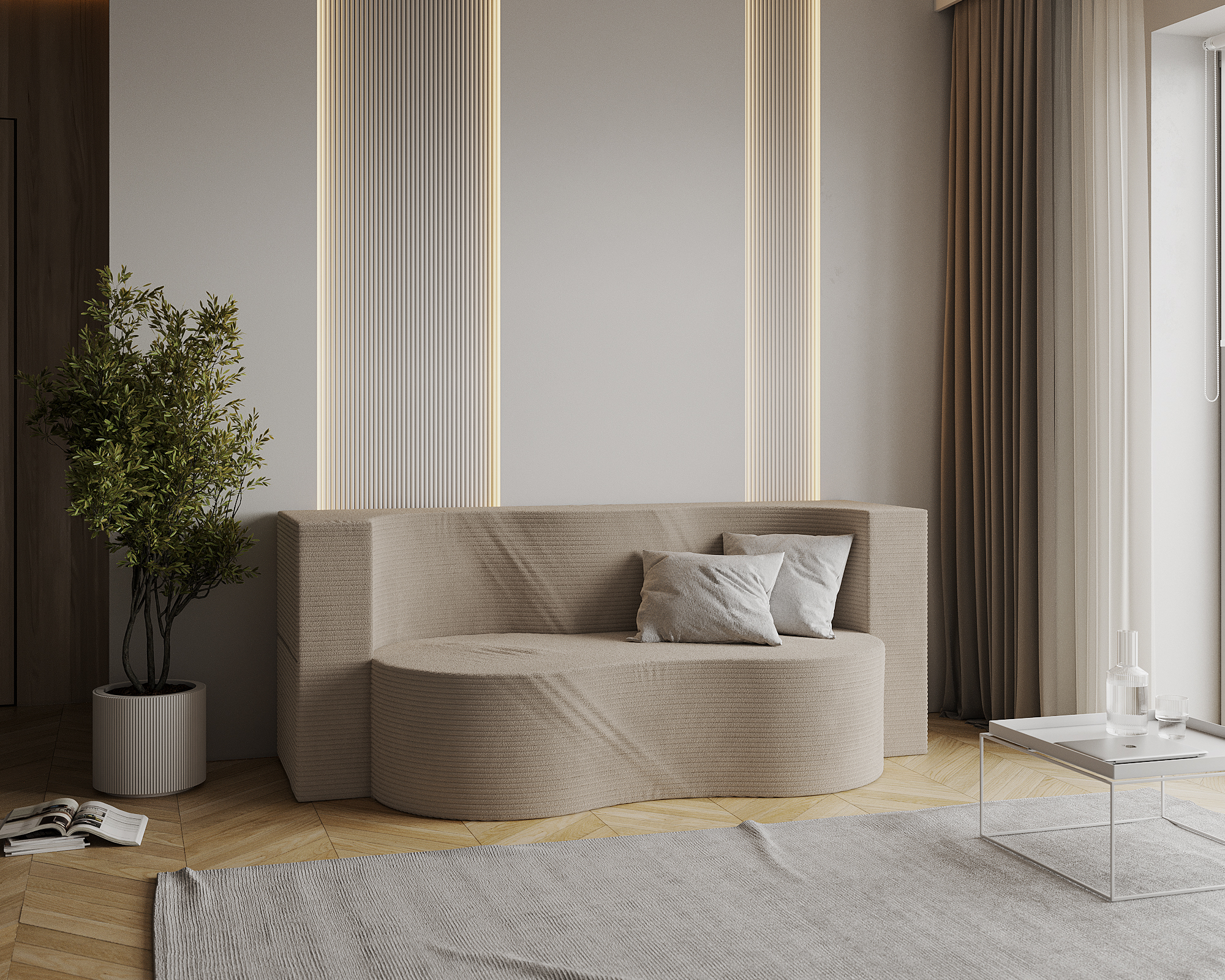 Rozkládací pohovka TWIST BÉŽOVÁ SZTRUKS 120x200