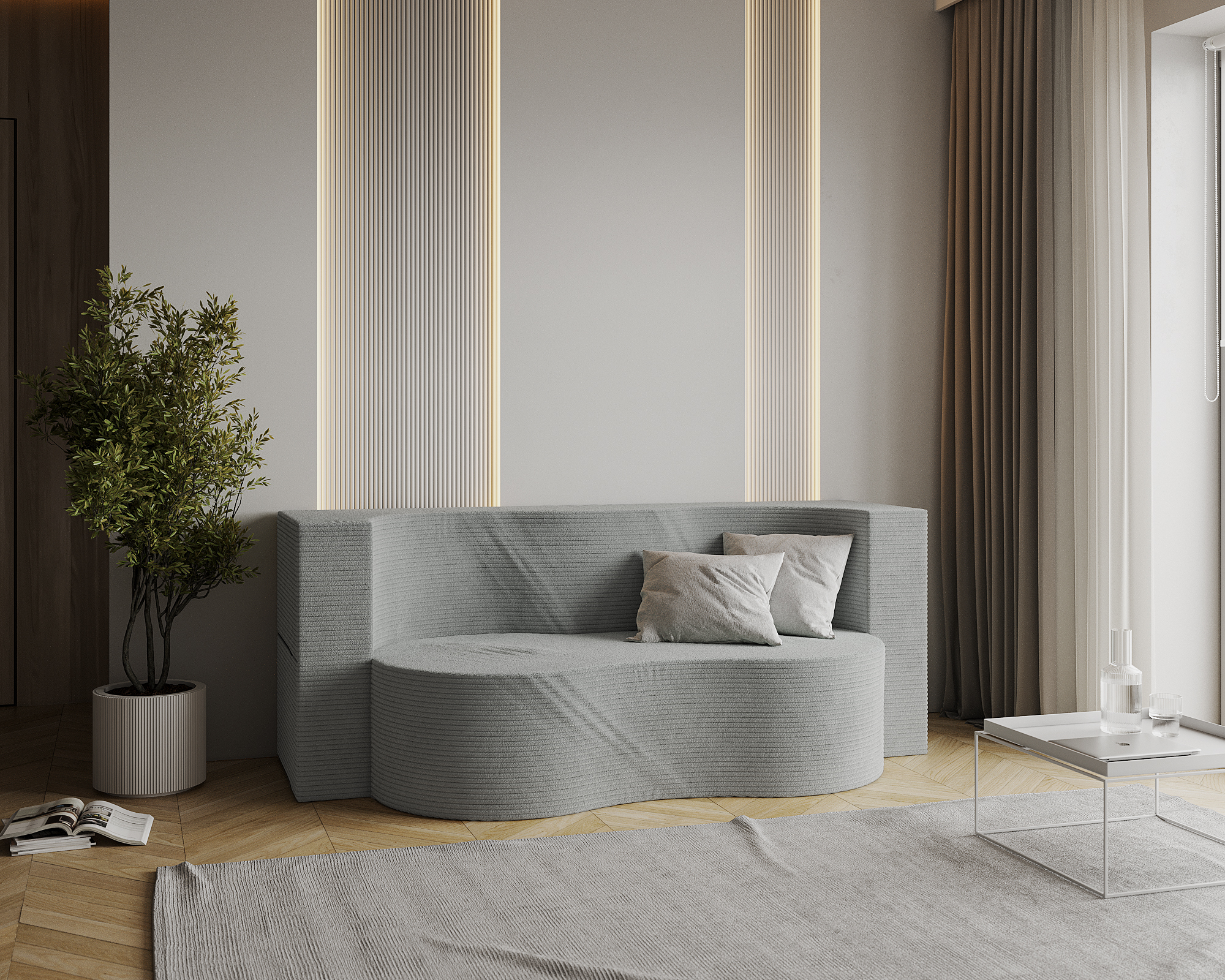 Rozkládací pohovka TWIST ŠEDÁ SZTRUKS 120x200